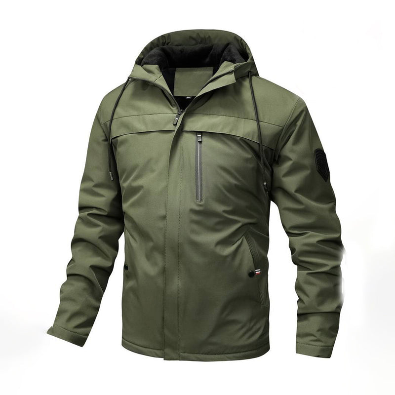 Men's Hooded Water-Resistant Jacket with Chest Pocket