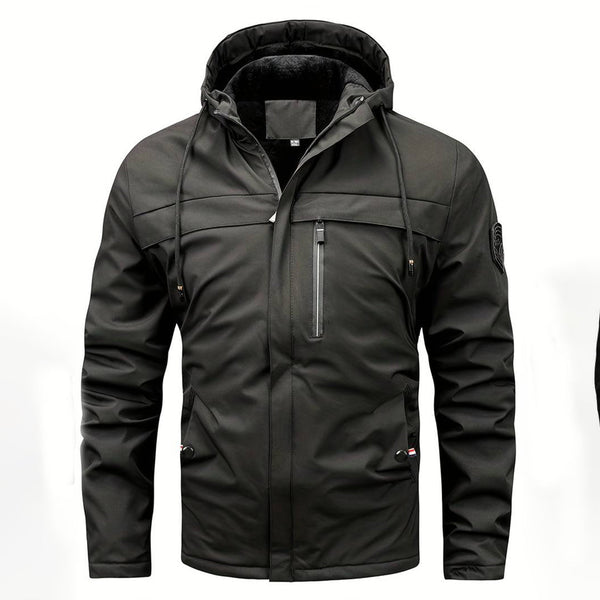 Men's Hooded Water-Resistant Jacket with Chest Pocket