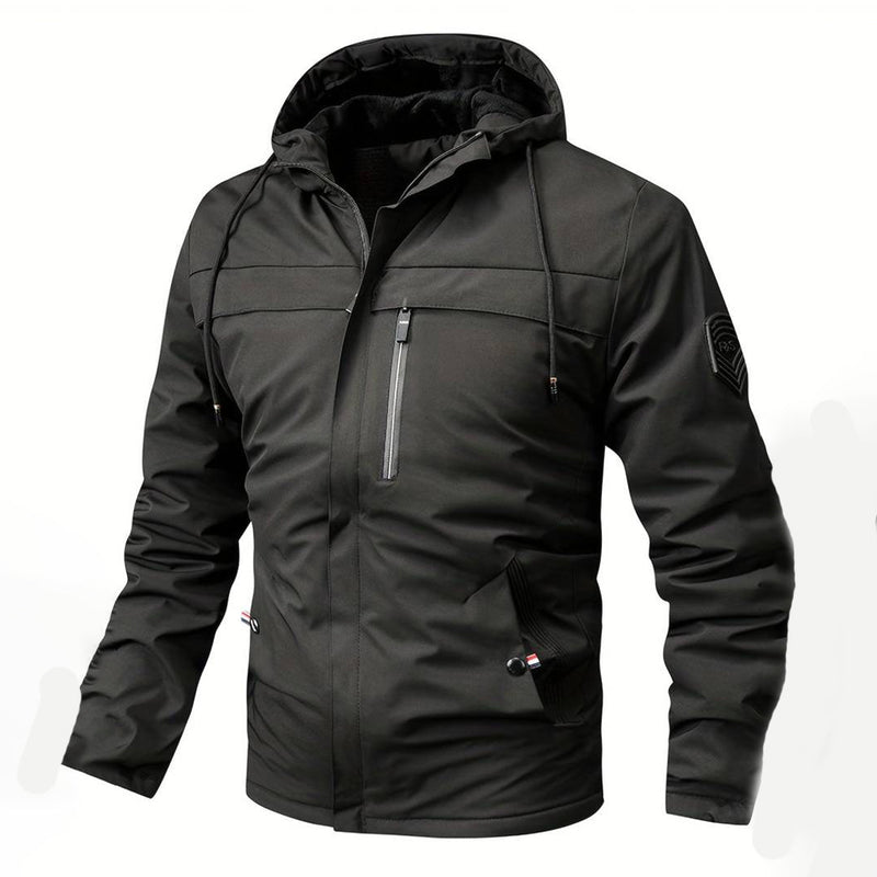 Men's Hooded Water-Resistant Jacket with Chest Pocket