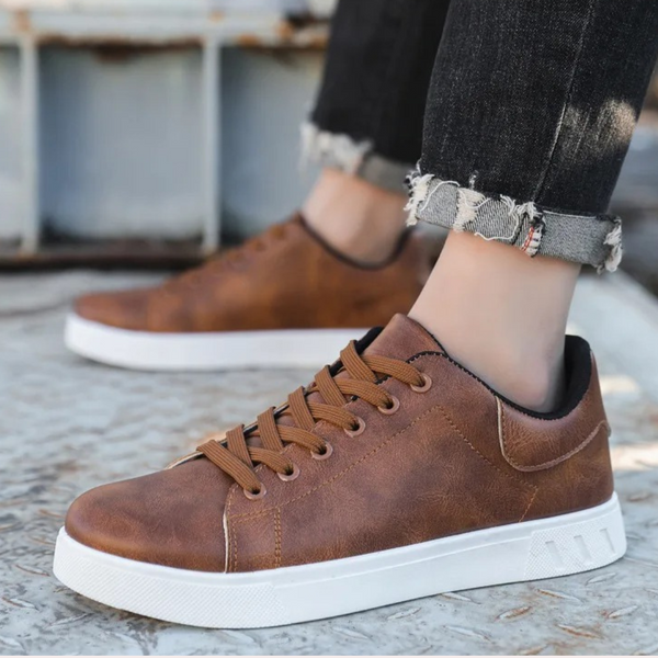 Men's Casual Lace-Up Leather Look Sneakers