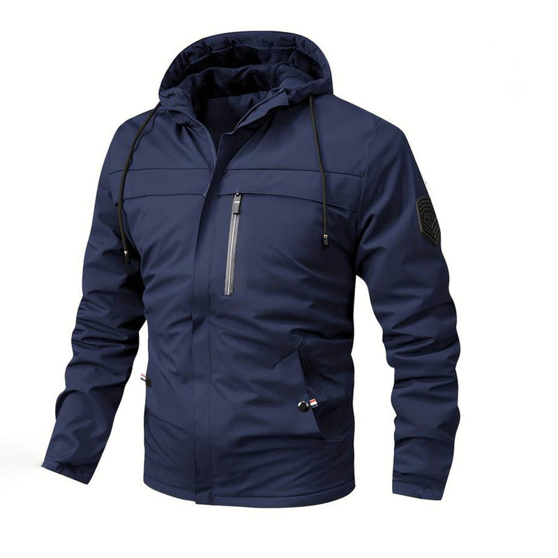 Men's Hooded Water-Resistant Jacket with Chest Pocket