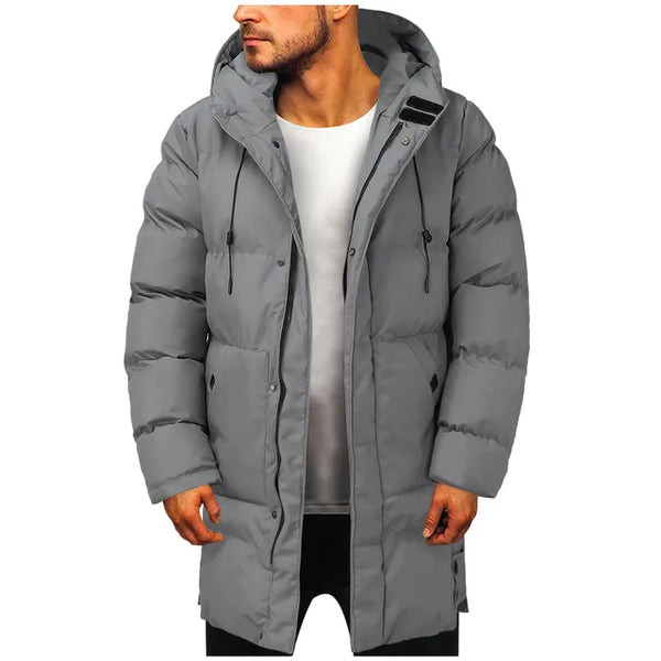 Men's Long Winter Puffer Coat with Hood