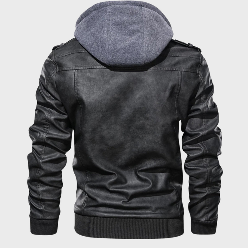 Men's Leather-Style Jacket with Hood