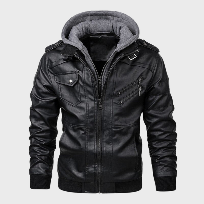 Men's Leather-Style Jacket with Hood