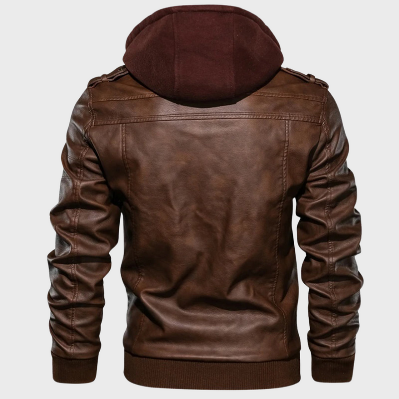 Men's Leather-Style Jacket with Hood