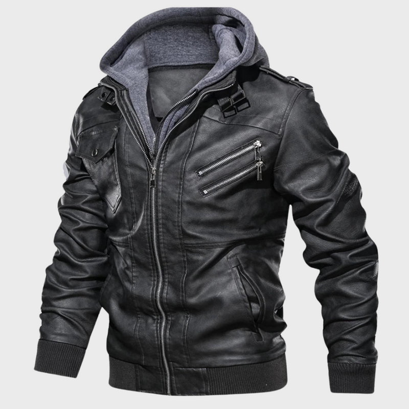 Men's Leather-Style Jacket with Hood