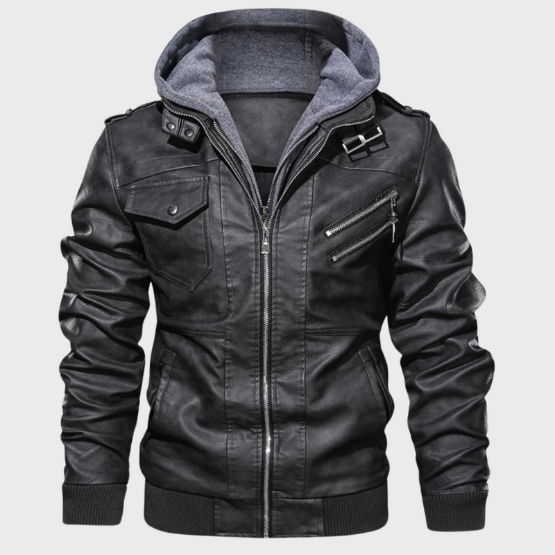 Men's Leather-Style Jacket with Hood