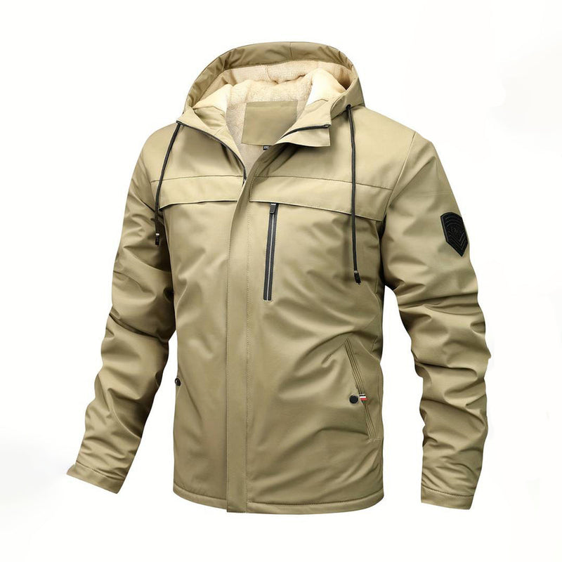 Men's Hooded Water-Resistant Jacket with Chest Pocket