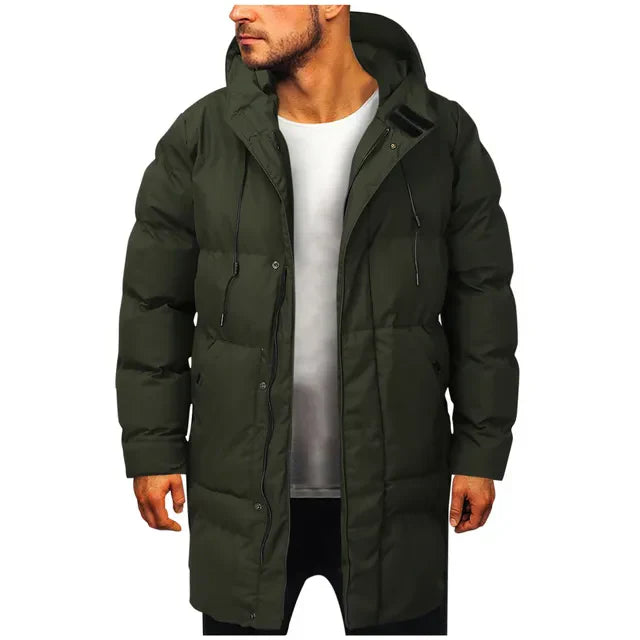 Men's Long Winter Puffer Coat with Hood