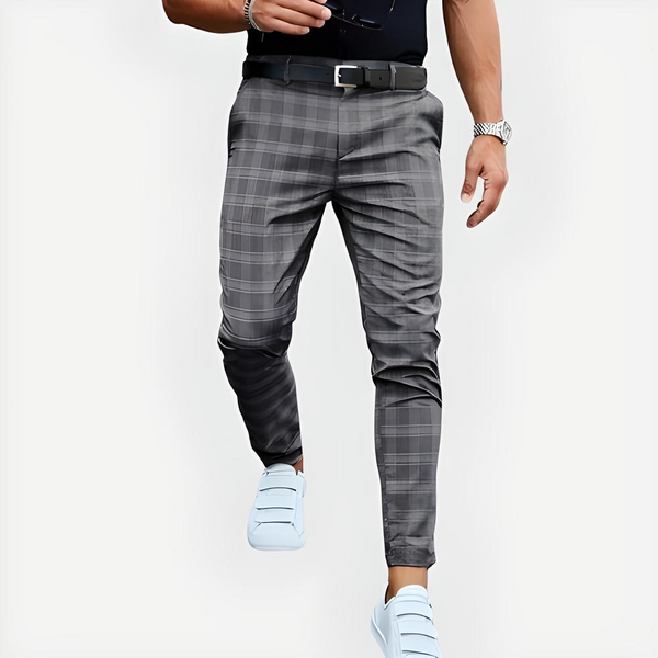 Men's Slim Fit Checked Trousers - Grey