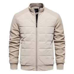 Men's Quilted Bomber Jacket with Textured Sleeves