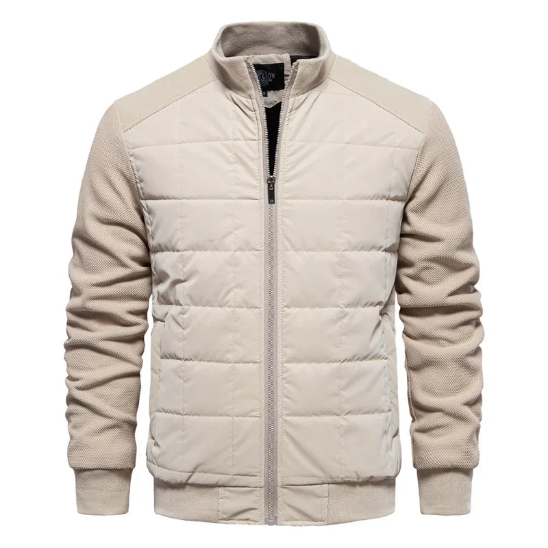 Men's Quilted Bomber Jacket with Textured Sleeves