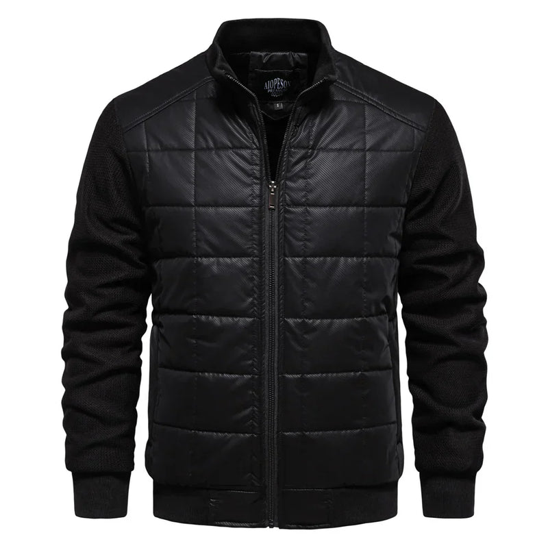 Men's Quilted Bomber Jacket with Textured Sleeves