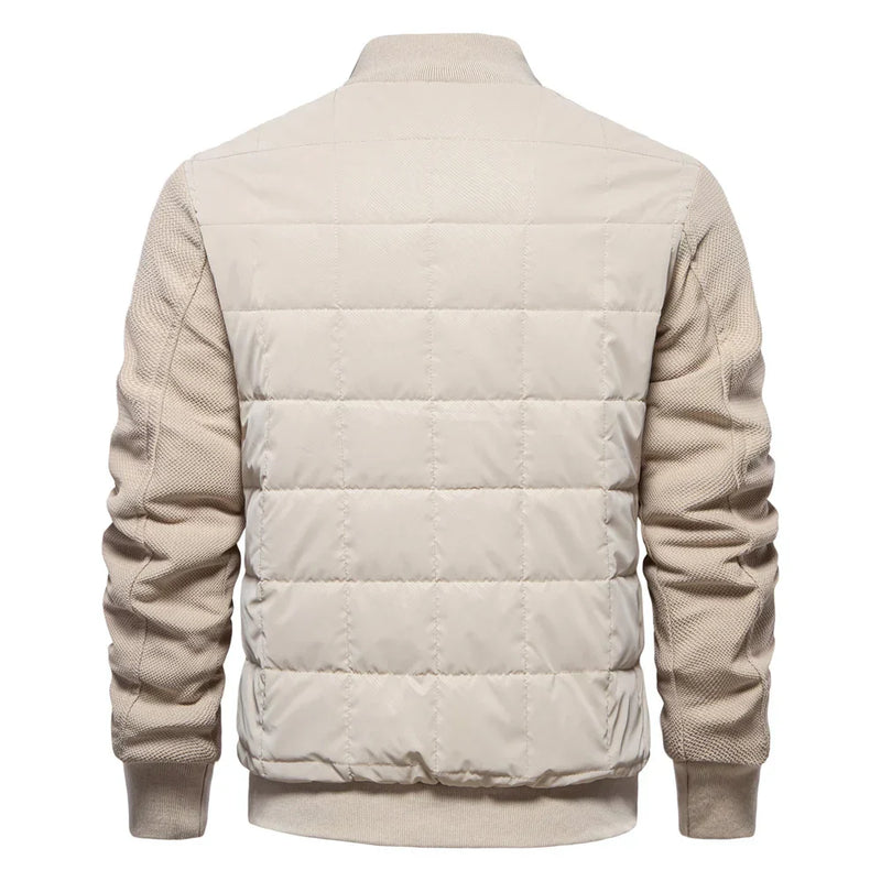 Men's Quilted Bomber Jacket with Textured Sleeves