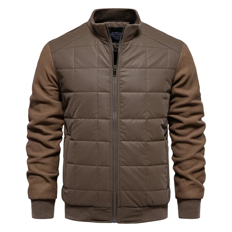 Men's Quilted Bomber Jacket with Textured Sleeves