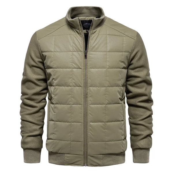 Men's Quilted Bomber Jacket with Textured Sleeves