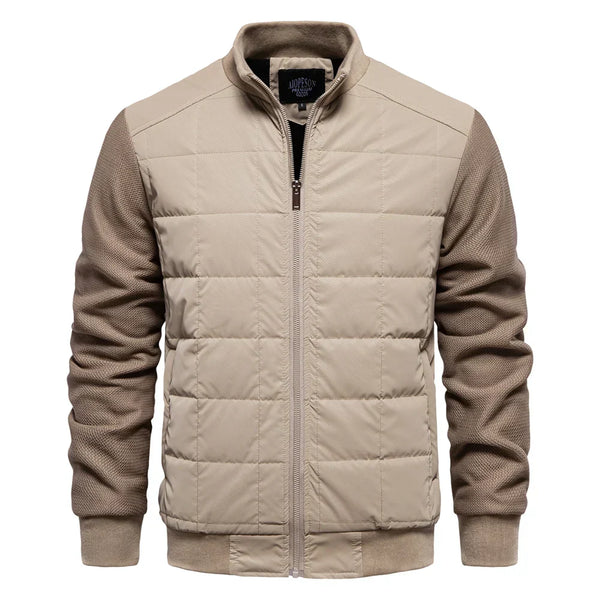 Men's Quilted Bomber Jacket with Textured Sleeves