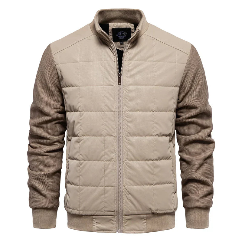 Men's Quilted Bomber Jacket with Textured Sleeves