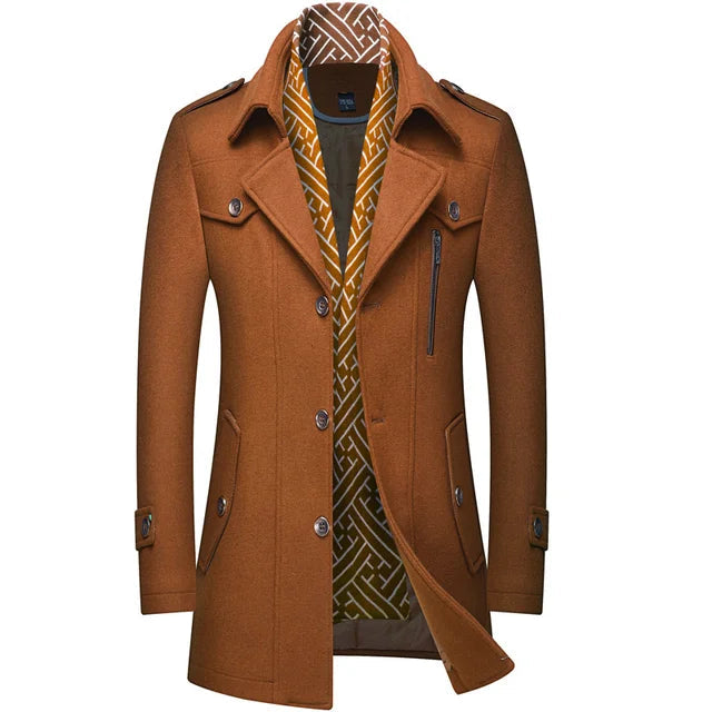 Men's Smart Long Coat with Button Closure