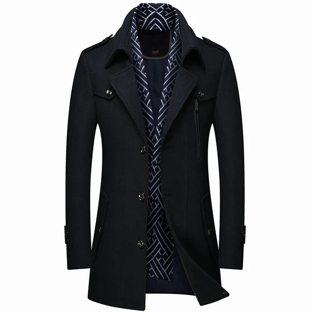 Men's Smart Long Coat with Button Closure