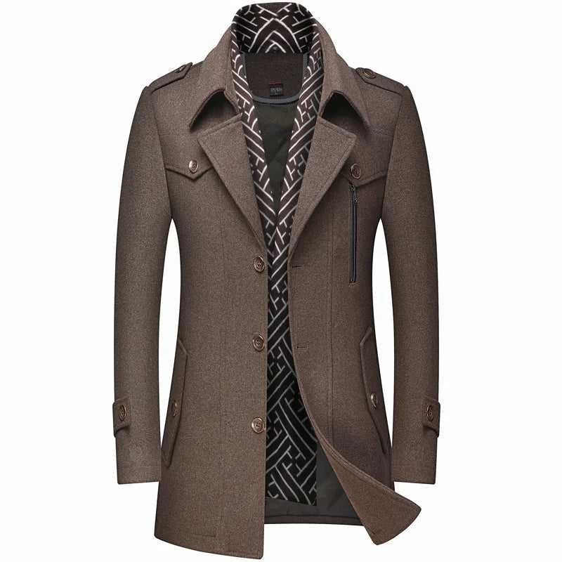 Men's Smart Long Coat with Button Closure