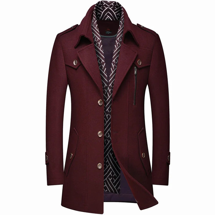 Men's Smart Long Coat with Button Closure