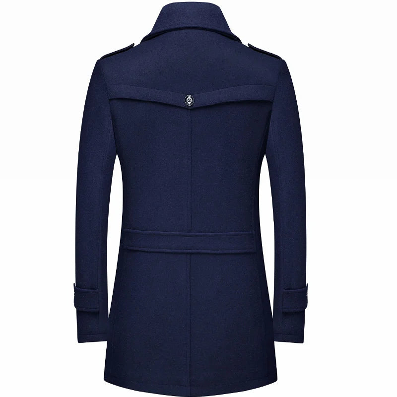 Men's Smart Long Coat with Button Closure