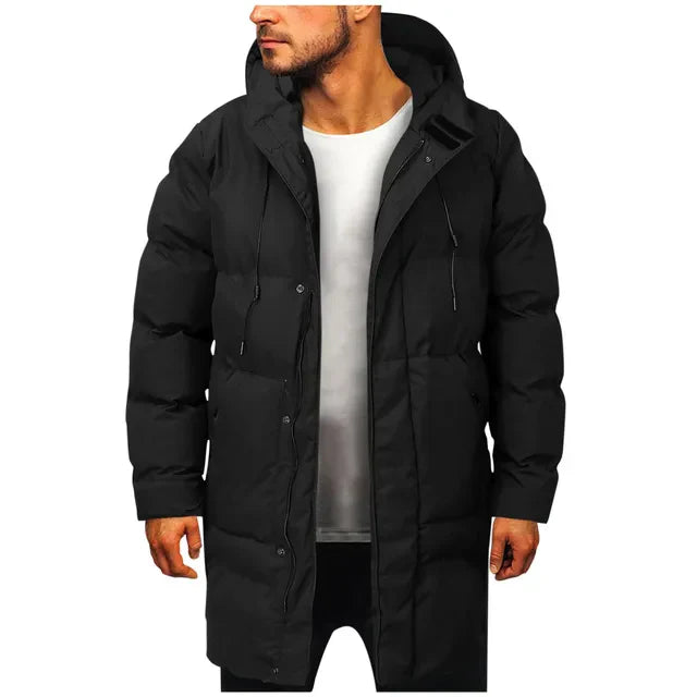 Men's Long Winter Puffer Coat with Hood