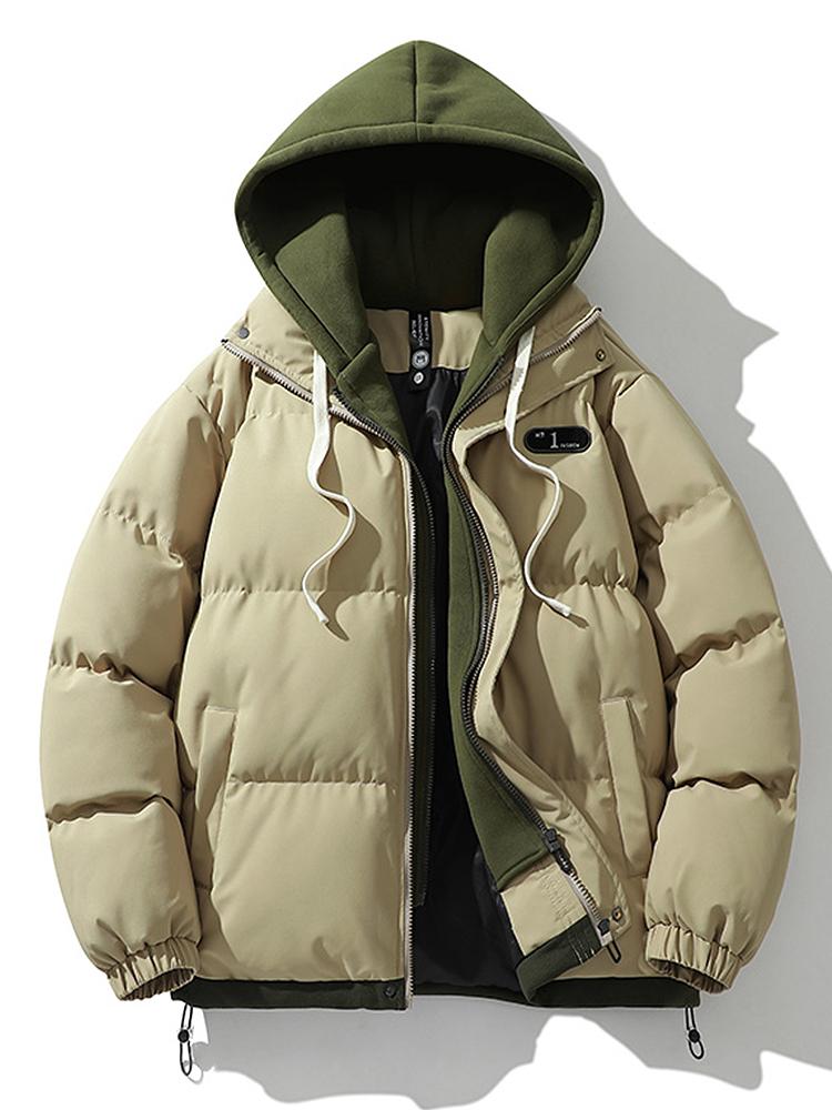 Men's Hooded Puffer Jacket with Inner Fleece Lining