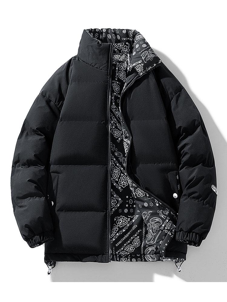 Men's Reversible Puffer Jacket with Bandana Print Lining