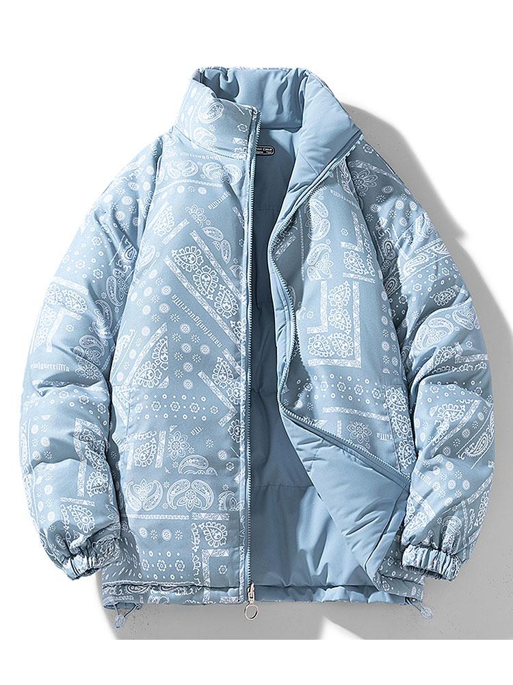 Men's Reversible Puffer Jacket with Bandana Print Lining