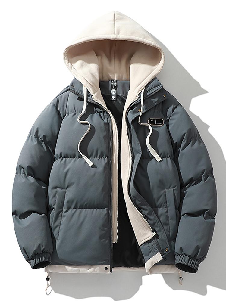 Men's Hooded Puffer Jacket with Inner Fleece Lining