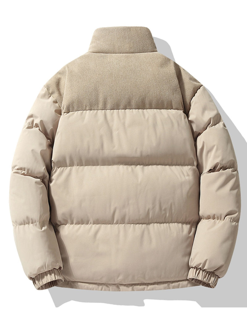 Men's Corduroy Accent Puffer Jacket with High Collar