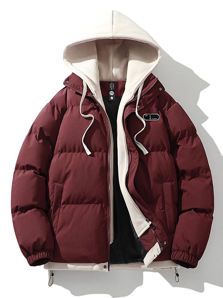 Men's Hooded Puffer Jacket with Inner Fleece Lining