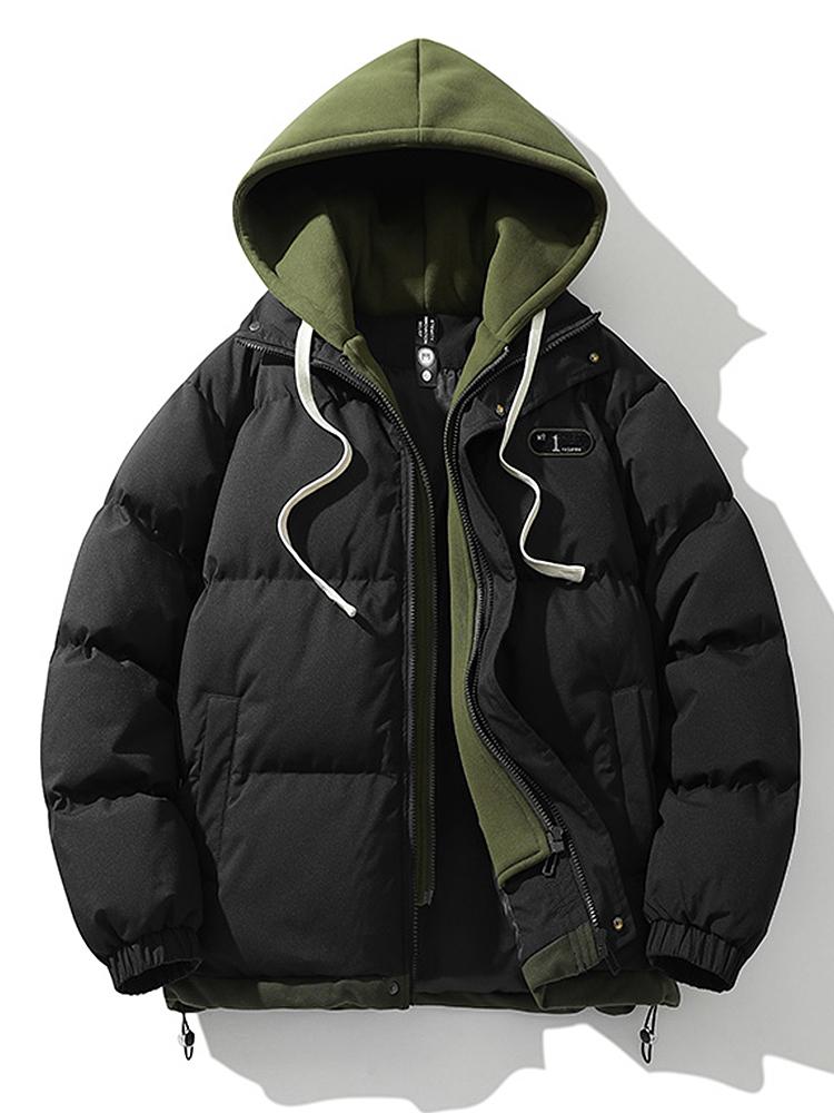 Men's Hooded Puffer Jacket with Inner Fleece Lining