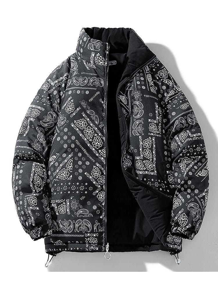 Men's Reversible Puffer Jacket with Bandana Print Lining